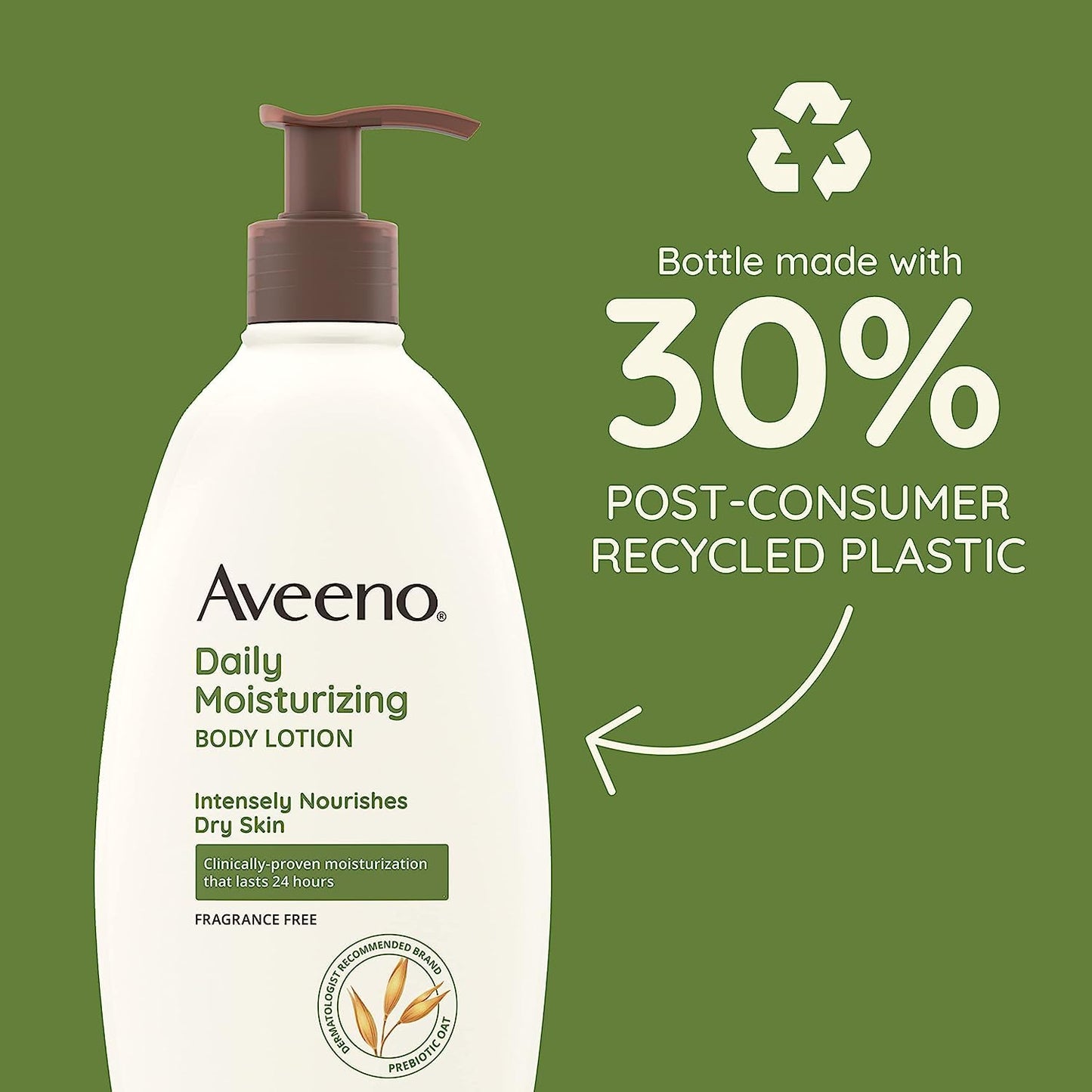 Aveeno Body Lotion for Daily Moisturizer, Dry Skin, Prebiotic Oat Fragrance Free, 18 Fl. Oz, Pack of 1