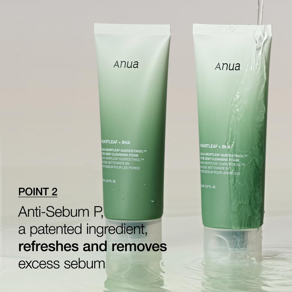 ANUA Heartleaf Quercetinol Pore Deep Cleansing Foam, Facial Cleanser, for Double Cleansing, BHA, Hyaluronic Acid, Glycerin, Face Wash, Blackhead Remover, Korean Skincare (150Ml/5.07 Fl.Oz.)