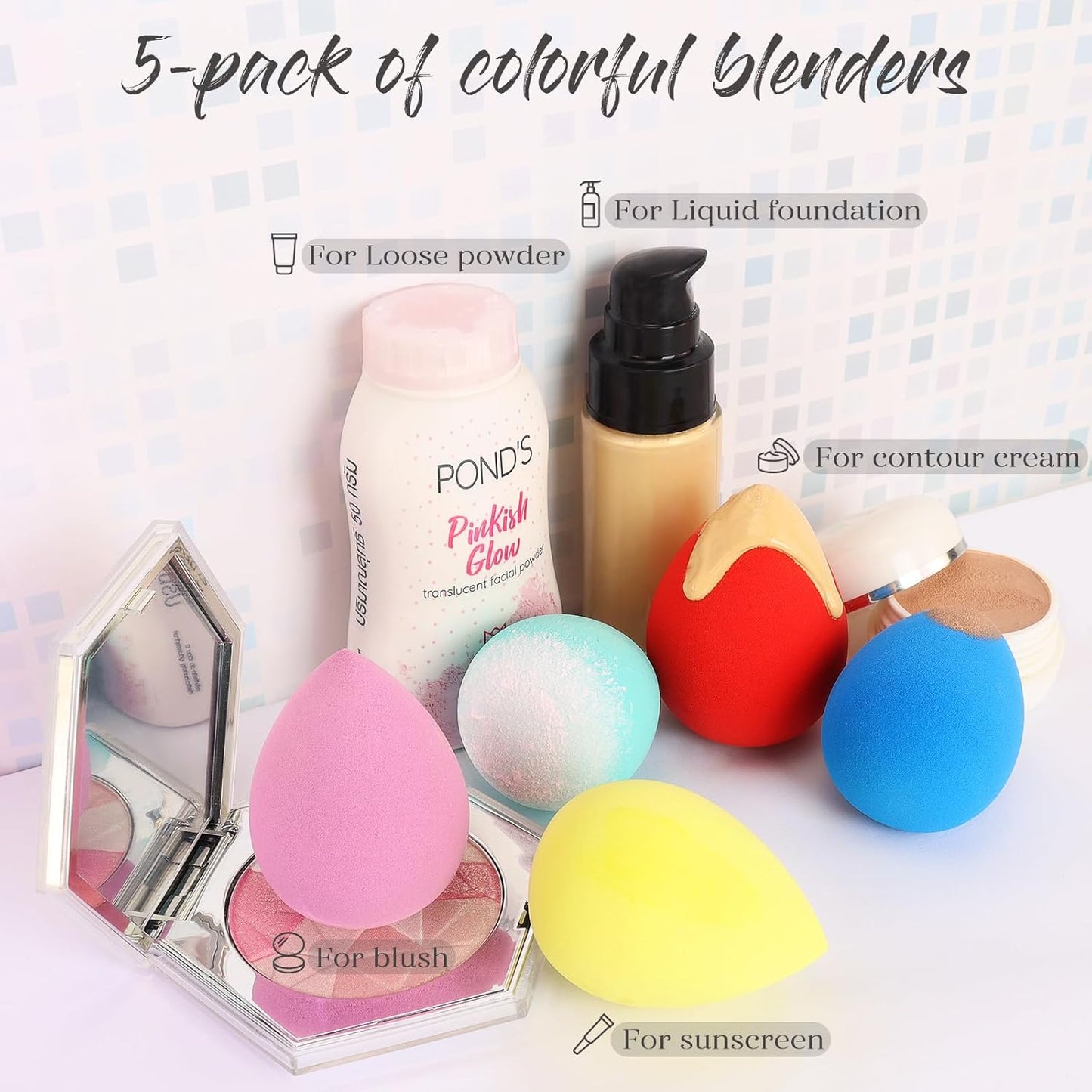 BEAKEY Makeup Sponge 5 Pcs Set, Latex-Free Boun Boun Beauty Sponge for Blending, Makeup Sponges for Foundation Liquid Cream and Powder. Blender for Enhanced Make up Application, Gift for Women