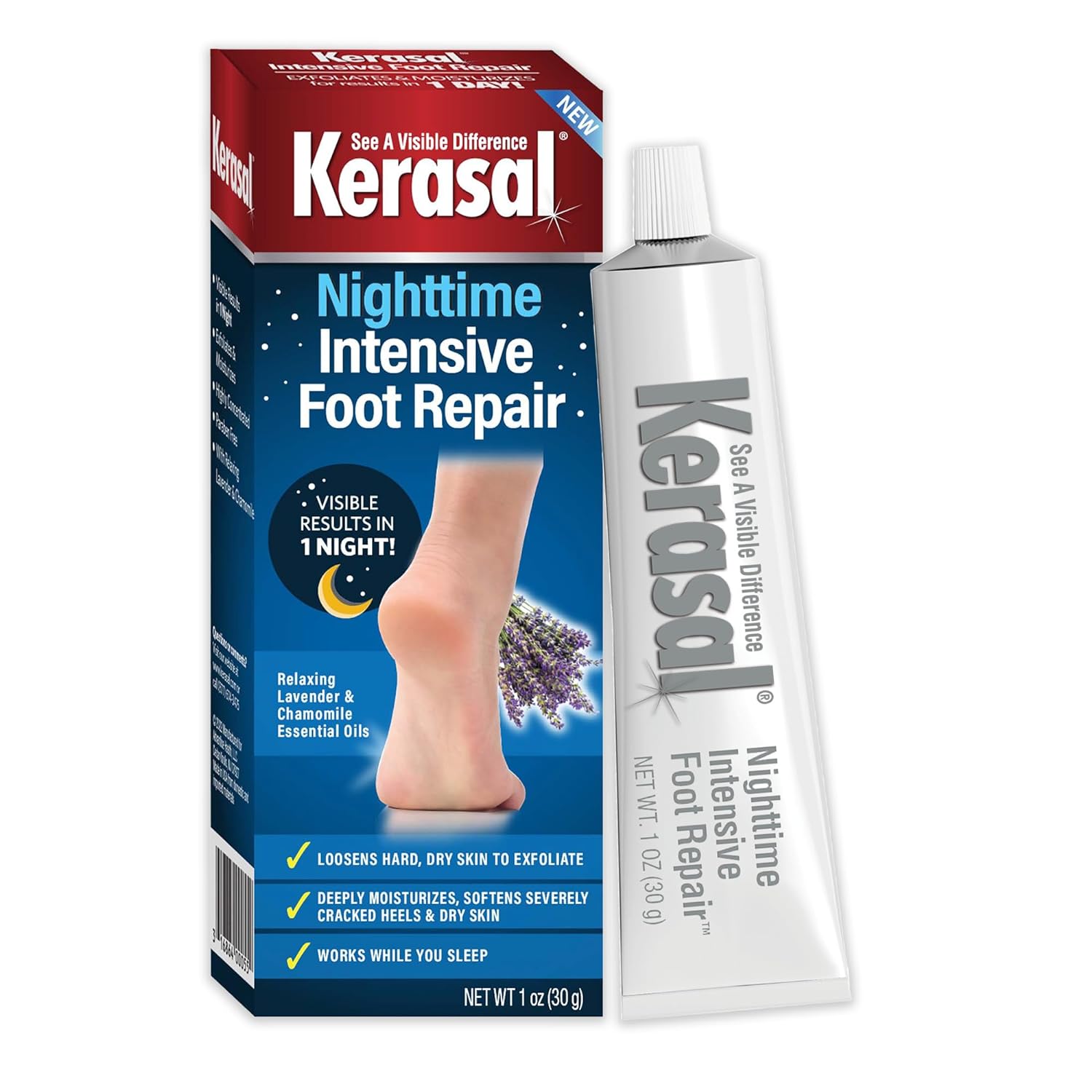 Kerasal Intensive Foot Repair, Skin Healing Ointment for Cracked Heels and Dry Feet, 1 Oz