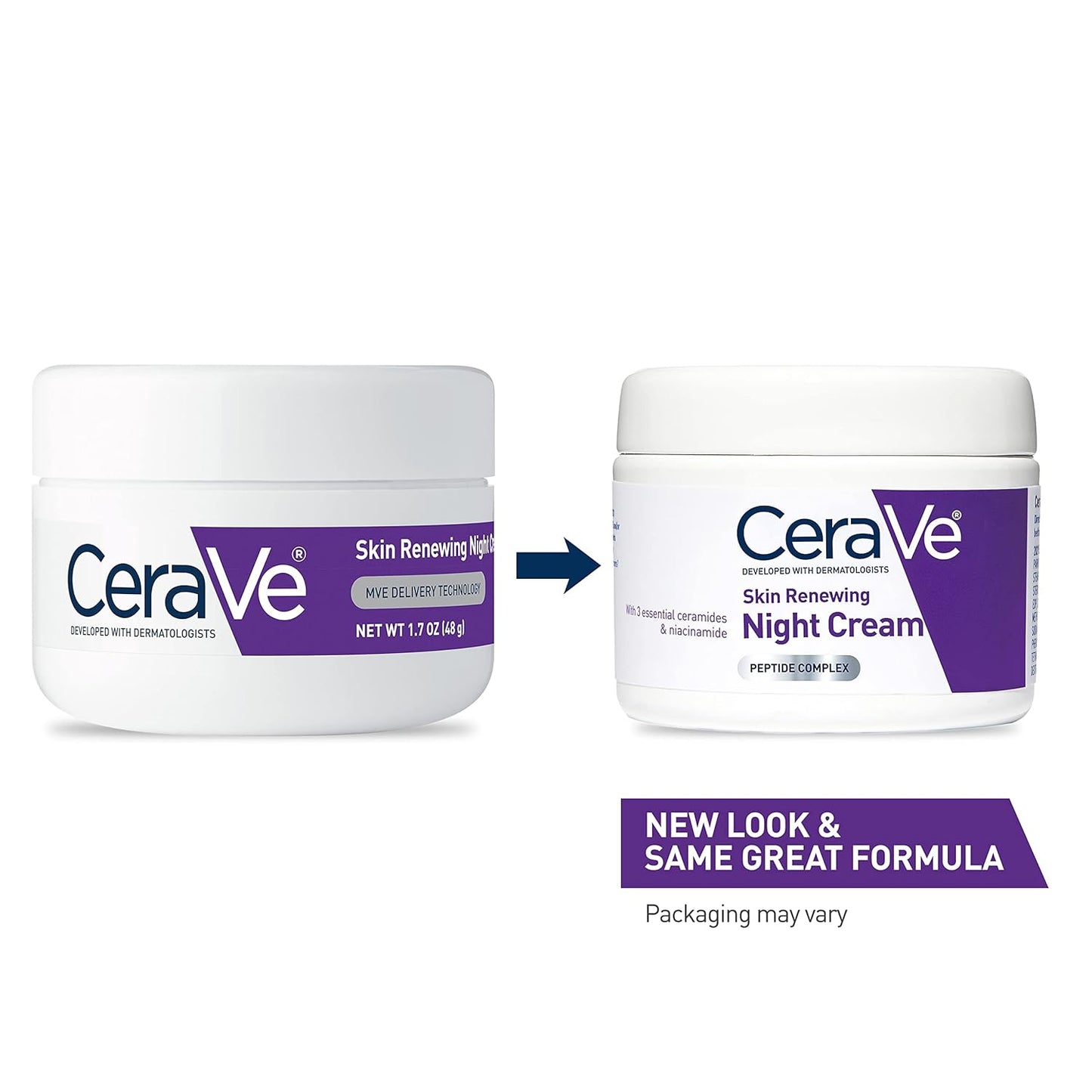 Cerave Skin Renewing Night Cream, Niacinamide, Peptide Complex, and Hyaluronic Acid Moisturizer for Face, 1.7 Ounce.