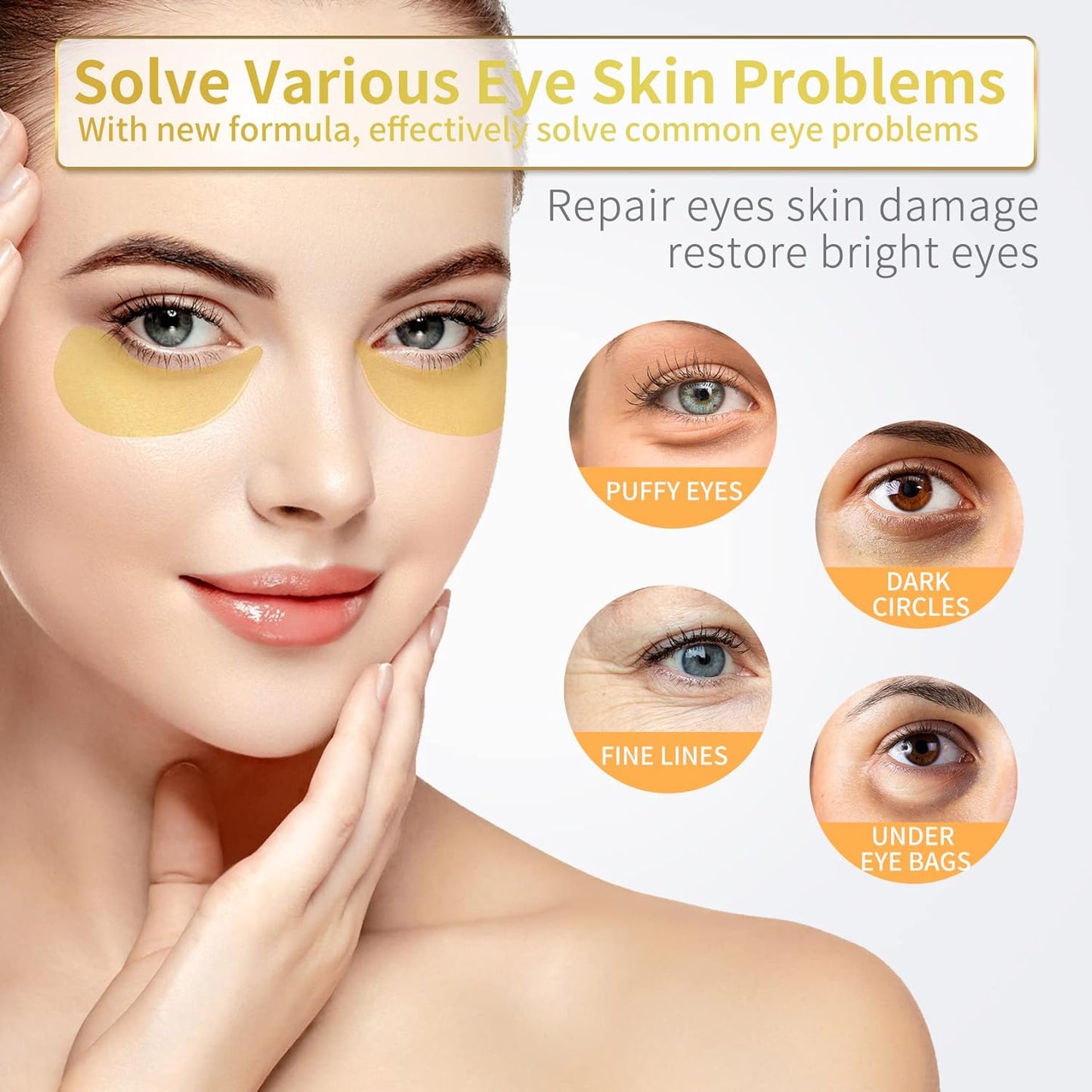 Under Eye Patches - 24K Gold Eye Mask- Puffy Eyes & Dark Circles Treatments,Reduce under Eye Bags-  60 Pcs 