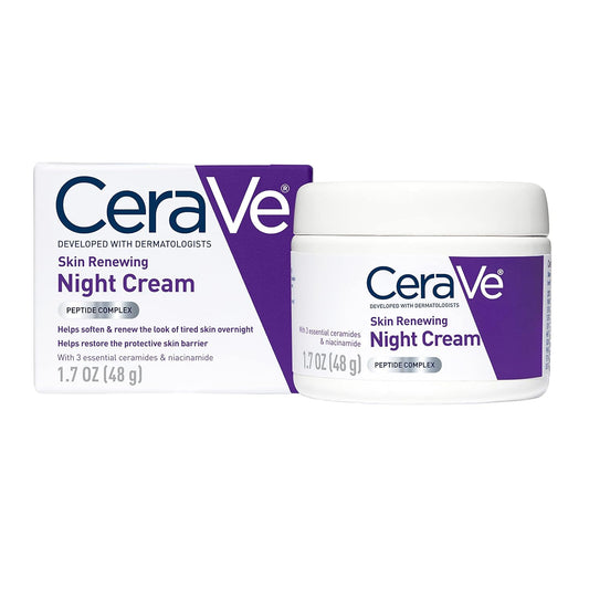 Cerave Skin Renewing Night Cream, Niacinamide, Peptide Complex, and Hyaluronic Acid Moisturizer for Face, 1.7 Ounce.