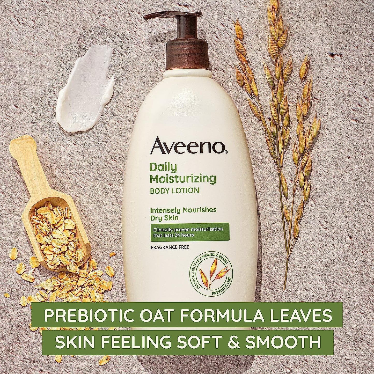 Aveeno Body Lotion for Daily Moisturizer, Dry Skin, Prebiotic Oat Fragrance Free, 18 Fl. Oz, Pack of 1