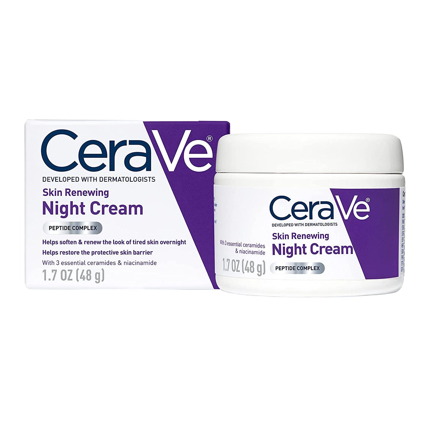 Cerave Skin Renewing Night Cream, Niacinamide, Peptide Complex, and Hyaluronic Acid Moisturizer for Face, 1.7 Ounce.