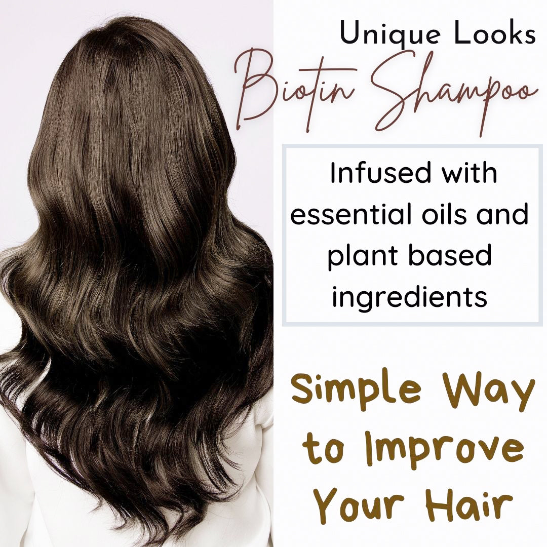 Unique Looks Biotin Shampoo, Natural Organic Vegan Oil, Hair Growth, Thickening Hair Loss Treatment For Men & Women.