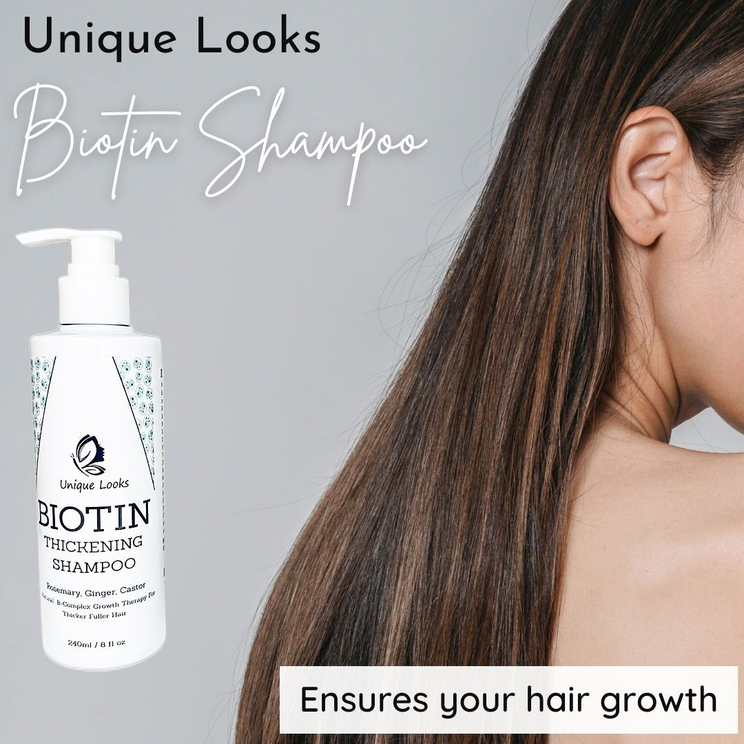 Unique Looks Biotin Shampoo, Natural Organic Vegan Oil, Hair Growth, Thickening Hair Loss Treatment For Men & Women.