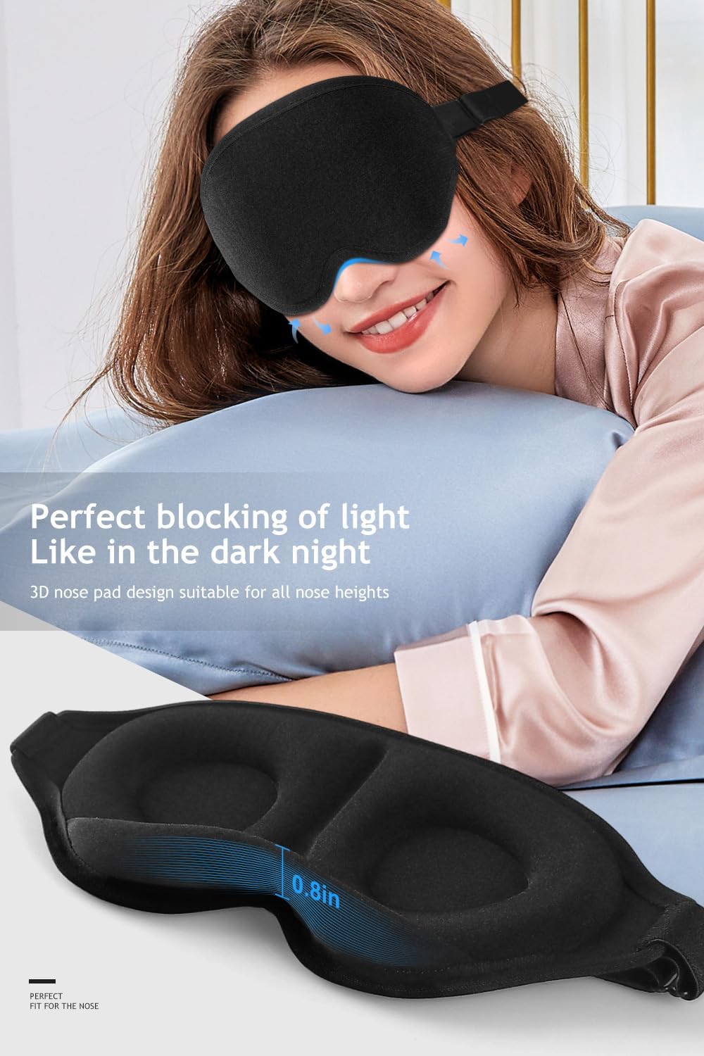 Eye Mask for Sleeping, 2 Packs 3D Contoured Cup Sleep Mask for Men Women, Soft Breathable Blackout Blindfold, Travel Eye Cover, Night Sleeping Mask with Adjustable Buckle for Side Sleeper (Black+Gray)